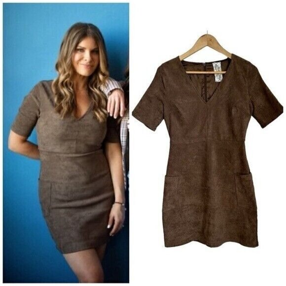 Sadie & Sage Brown Faux Suede Short Sleeve Mini Dress Size Small - Picture 1 of 10
